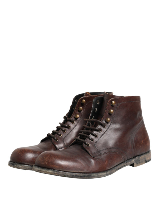 Brown Lace Up Short Ankle Boots Men Shoes
