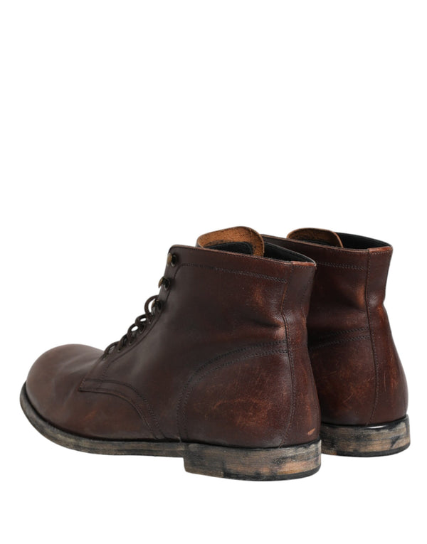 Brown Lace Up Short Ankle Boots Men Shoes