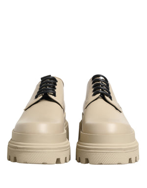 Beige Lace Up Trekking Derby Men Dress Shoes