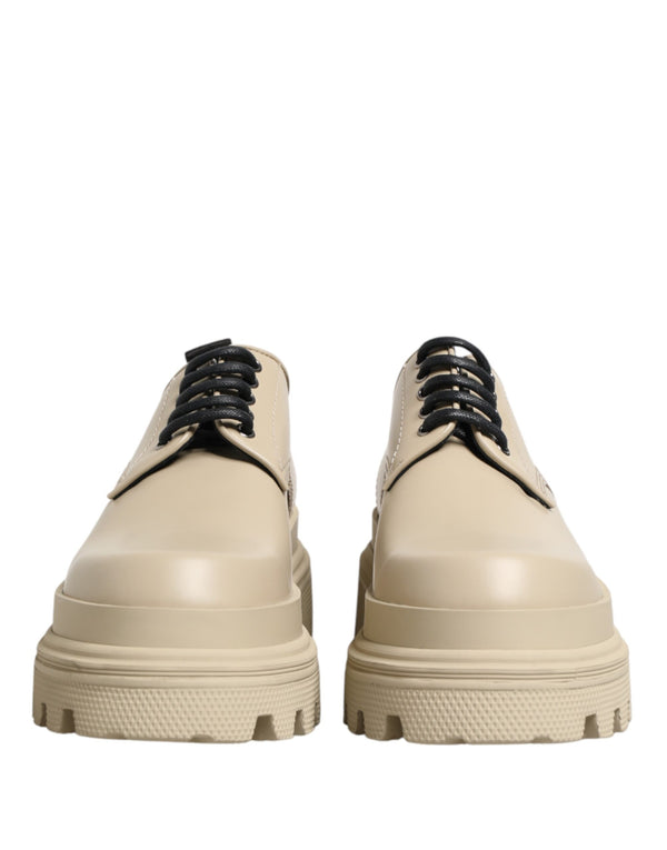 Beige Lace Up Trekking Derby Men Dress Shoes