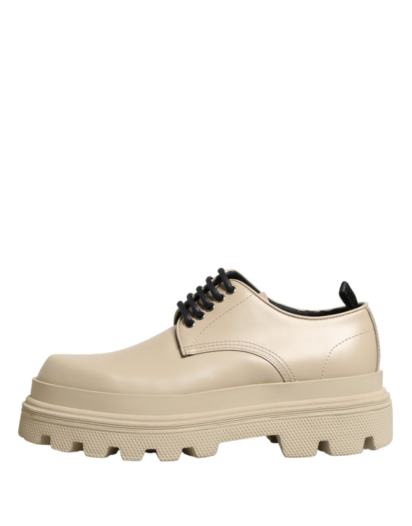 Beige Lace Up Trekking Derby Men Dress Shoes