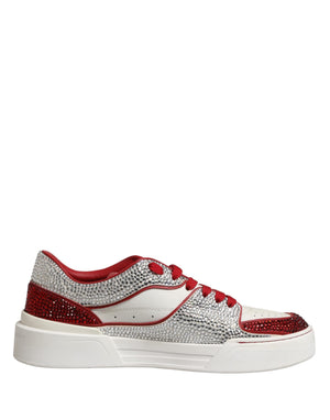 White Red Rhinestone Embellished Men Sneakers Shoes