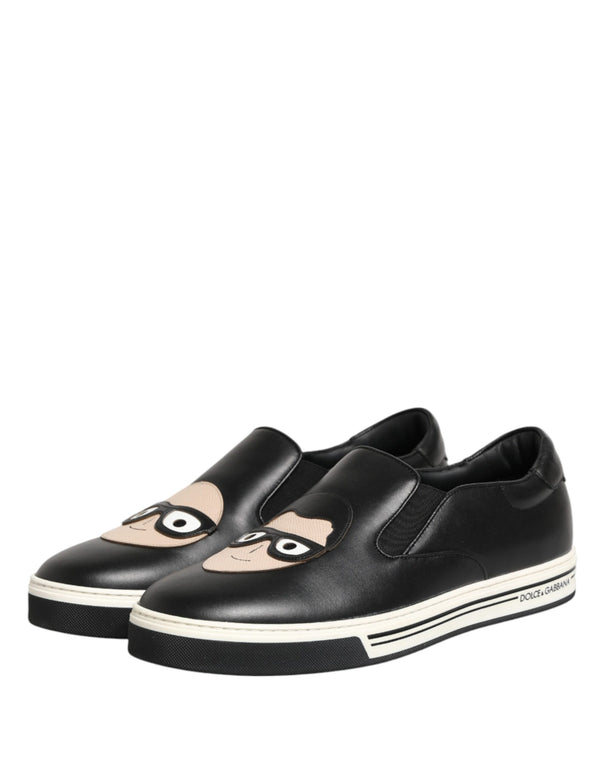 Black Leather Signature Figures Sneakers Shoes