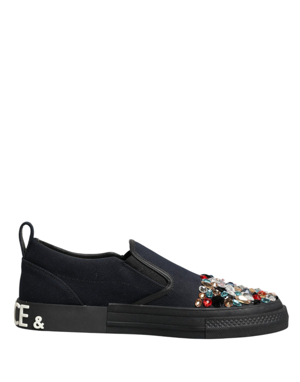 Blue Canvas Embellished Slip On Men Sneakers Shoes