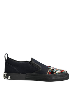 Blue Canvas Embellished Slip On Men Sneakers Shoes