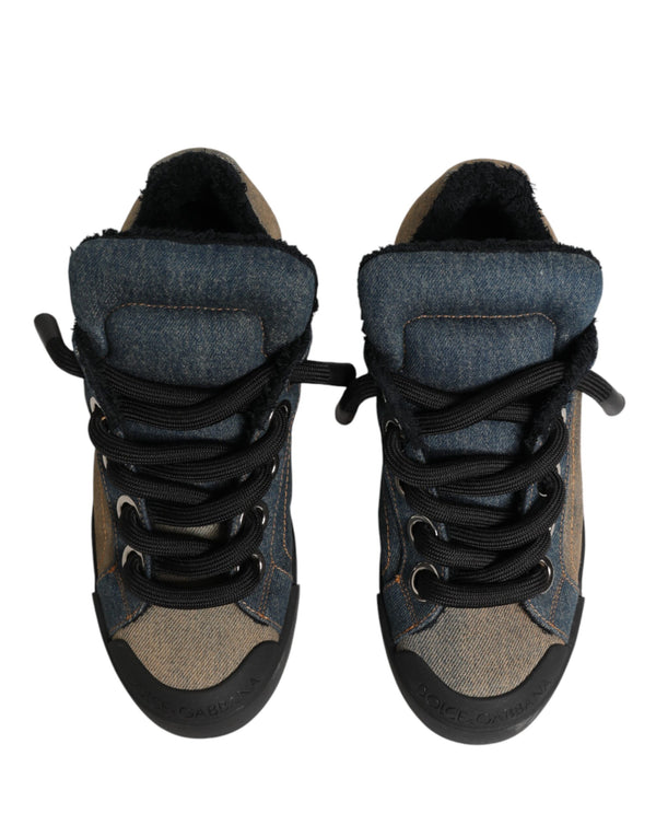 Multicolor Color Block Denim Low Top Sneakers Shoes