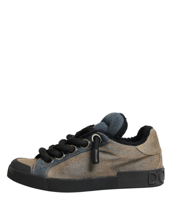 Multicolor Color Block Denim Low Top Sneakers Shoes