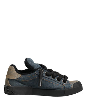 Multicolor Color Block Denim Low Top Sneakers Shoes