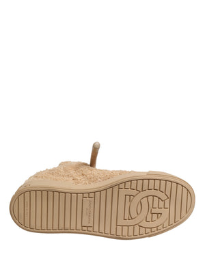 Shoes Beige Faux Shearling Low Top Sneakers
