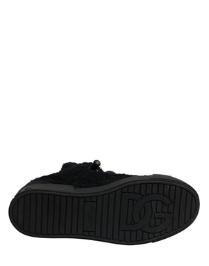 Black Faux Shearling Low Top Sneakers Shoes