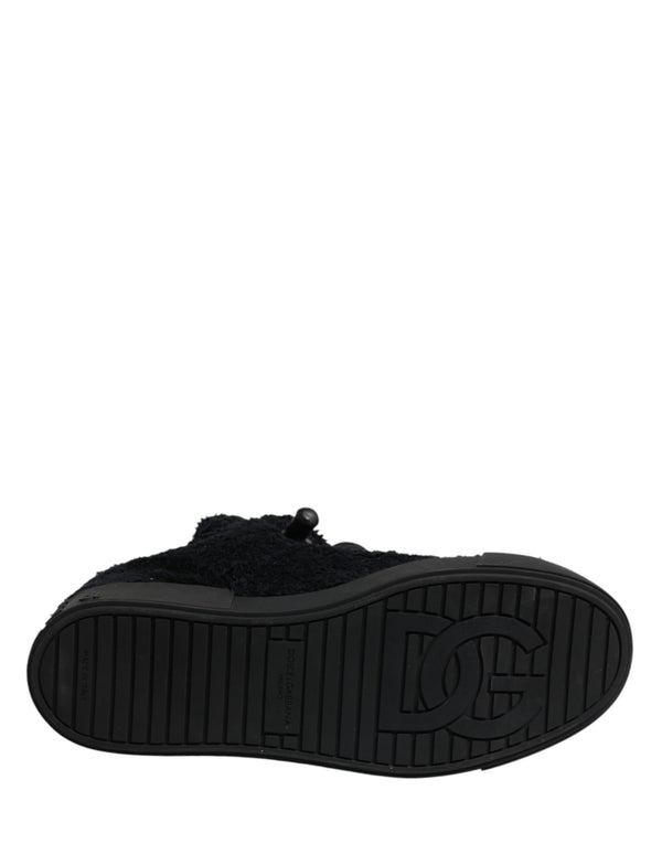 Black Faux Shearling Low Top Sneakers Shoes