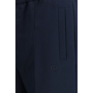 Blue Polyester Casual Pants