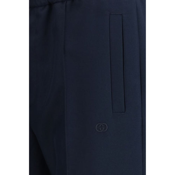 Blue Polyester Casual Pants