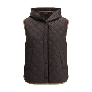 Brown Nylon Sleveless Jacket