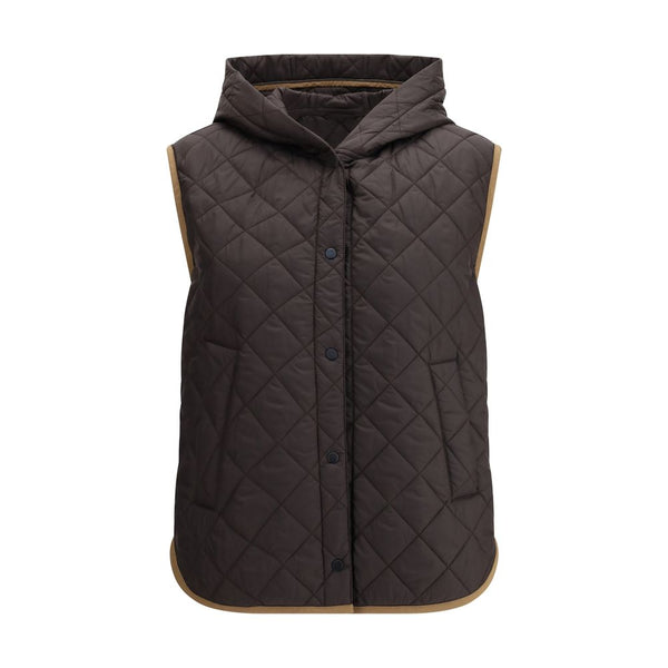 Brown Nylon Sleveless Jacket