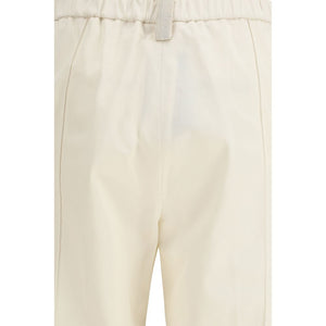Beige Cotton Casual Pants