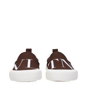 Brown Fabric Slip-On Loafers