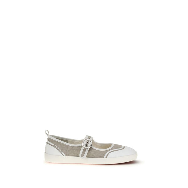 Beige Cotton Ballet Flats