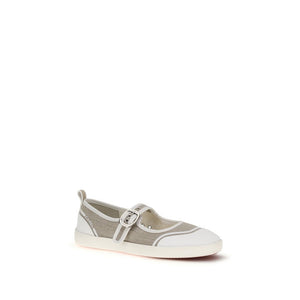 Beige Cotton Ballet Flats
