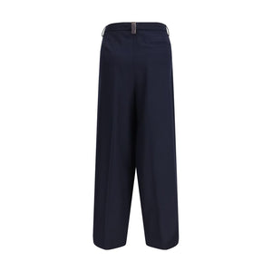 Blue Polyester Casual Pants