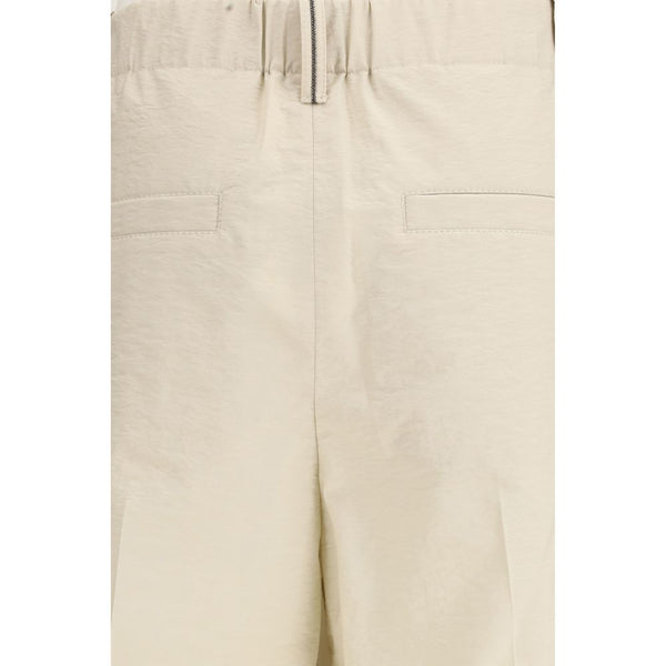 Beige Cotton Casual Pants