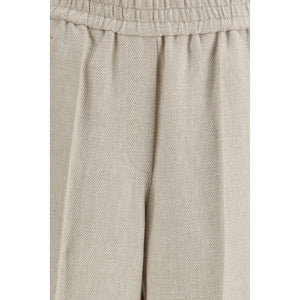 Beige Linen Casual Pants