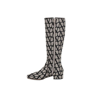 Beige Fabric Ankle Boots