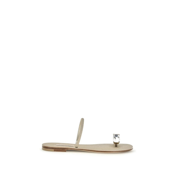 Gold Calf Leather Bos Taurus Flat Sandals