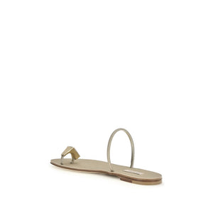 Gold Calf Leather Bos Taurus Flat Sandals