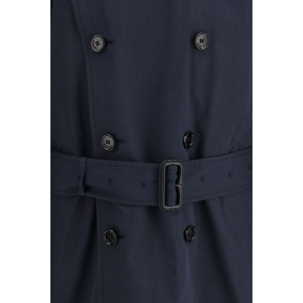 Blue Polyester Trench Coat