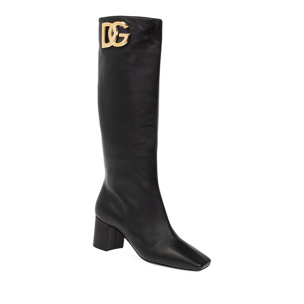 Black Calfskin High Heel Boots