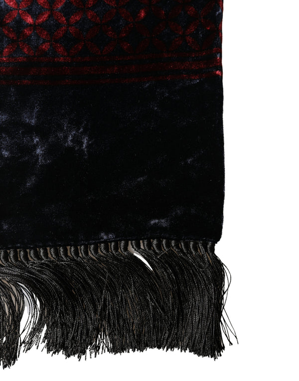 Black Red Rayon Geometric Pattern Fringe 140cm X 16cm  Scarf