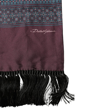 Bordeaux Silk Fringe Geometric Neck Wrap 142cm X 15cm  Scarf