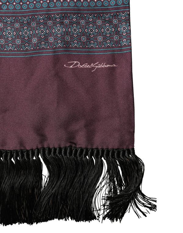 Bordeaux Silk Fringe Geometric Neck Wrap 142cm X 15cm  Scarf