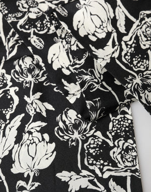Black White Silk Floral Print Fringe 136cm X 15.5cm  Scarf