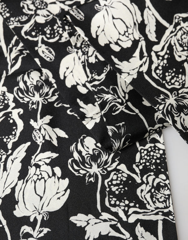 Black White Silk Floral Print Fringe 136cm X 15.5cm  Scarf