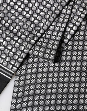 Black Silk Geometric Fringed Foulard 140cm x 15cm Scarf