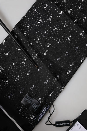 Black White Silk Dotted Print Foulard 140cm X 15cm Scarf