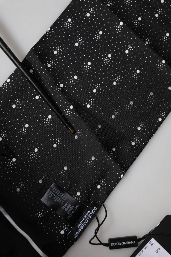 Black White Silk Dotted Print Foulard 140cm X 15cm Scarf