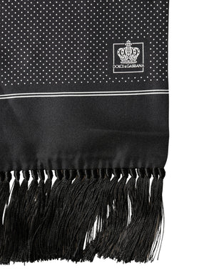 Black Silk Polka Dot Crown Foulard 140cm X 16.5cm Scarf