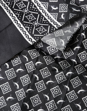 Black Gray Silk Bird Fringe Wrap Foulard 140cm X 23cm Scarf