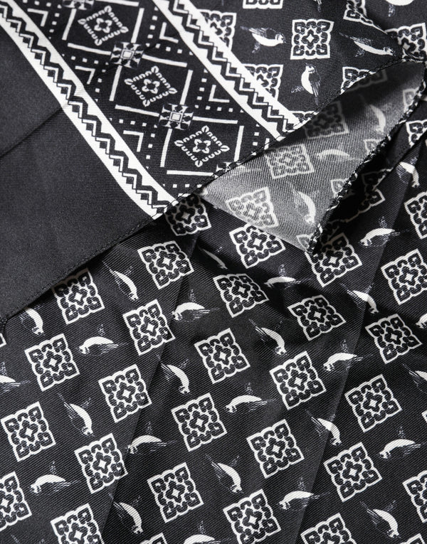 Black Gray Silk Bird Fringe Wrap Foulard 140cm X 23cm Scarf