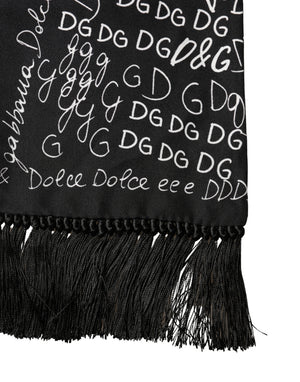 Black Logo Script Print Sik Foulard 137.5cm X 15cm Scarf