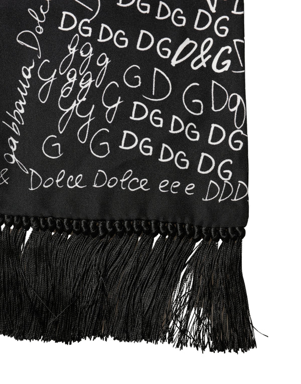 Black Logo Script Print Sik Foulard 137.5cm X 15cm Scarf