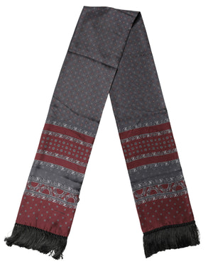 Burgundy Gray Patterned Fringe Foulard 141cm X 15.5cm  Scarf