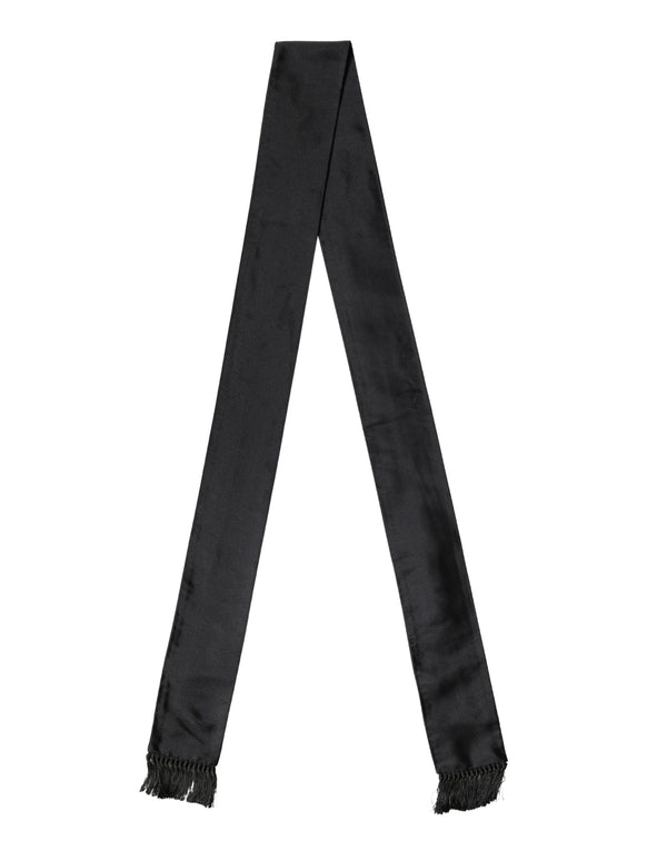 Black Silk Fringe Neck Wrap Foulard 160.5cm x 8cm  Scarf