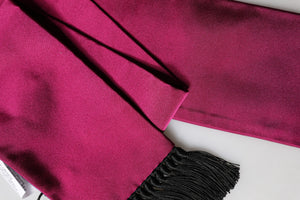 Burgundy Silk Fringe Neck Wrap Foulard 160.5cm x 8cm  Scarf