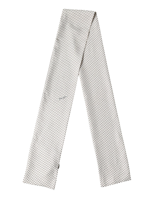 White Brown Polka Dot Silk Bandeau Neck Wrap 151cm x 13cm  Scarf
