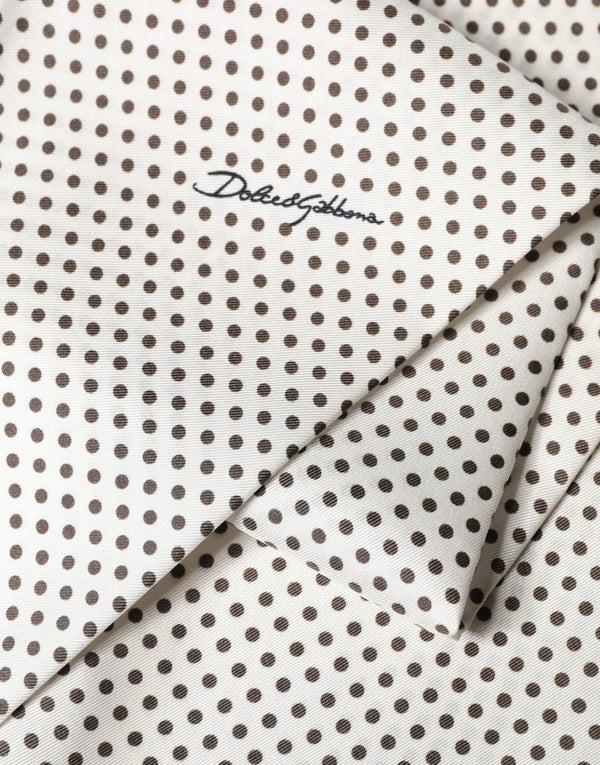 White Brown Polka Dot Silk Bandeau Neck Wrap 151cm x 13cm  Scarf