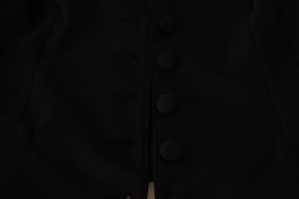Solid Black Silk Sleeveless Waistcoat Vest Top